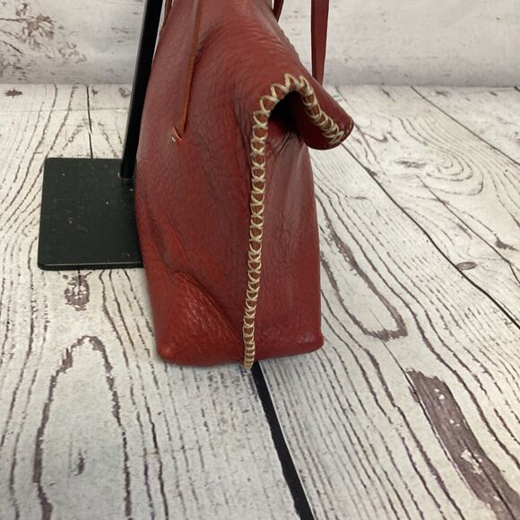 Ellington Red Leather Shoulder Bag Whipstitch Trim Button Closure‎ - Picture 4 of 15